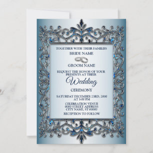 Convites Casamento Geométrico Floral Azul Teal Prata Vintag