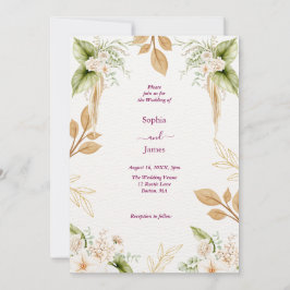 Convites Casamento Geométrico Floral Bege Dourado