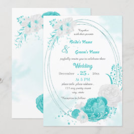 Convites casamento geométrico floral branco de turquesa
