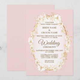 Convites Casamento Geométrico Floral Branco Dourado Rústico