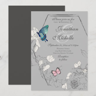 Convites Casamento Geométrico Floral da Borboleta de Aquare