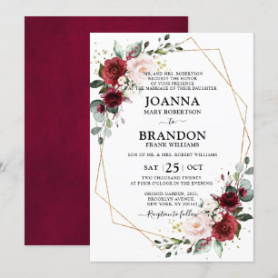 Convites Casamento Geométrico Floral de Blush Burgundy