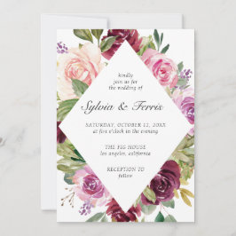 Convites Casamento Geométrico Floral de Moody Plum
