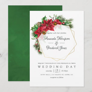 Convites Casamento Geométrico Floral de Natal em Aquarela