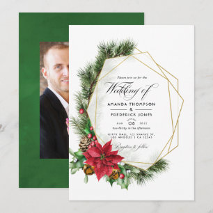 Convites Casamento Geométrico Floral de Natal em Aquarela