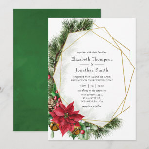 Convites Casamento Geométrico Floral de Natal em Aquarela