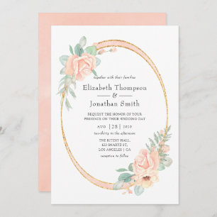 Convites Casamento Geométrico Floral de Pastel Blush