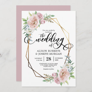 Convites Casamento geométrico floral do quadro da aguarela