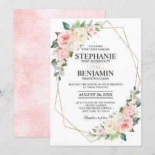 Convites Casamento Geométrico Floral do Rosa de Blush Paste