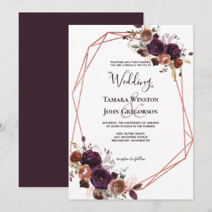 Convites Casamento geométrico floral Dourado do rosa