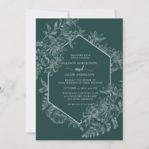 Convites Casamento Geométrico Floral Elegante Emerald Green