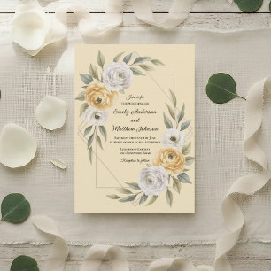 Convites Casamento Geométrico Floral em Aquarela Amarelo Ma