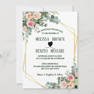 Convites Casamento Geométrico Floral Eucalyptus, Rosa-Esbra