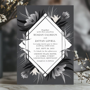 Convites Casamento Geométrico Floral Monocromático Elegante