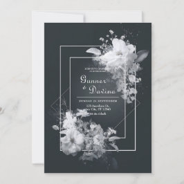 Convites Casamento Geométrico Floral Preto Branco Monocromá