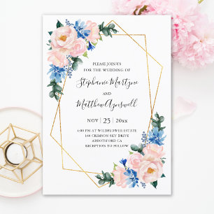 Convites Casamento Geométrico Floral Rosa-Rosa-Esbranquiçad