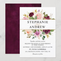 Casamento Geométrico Floral Rosa-Rosa-Pincel-Roxo