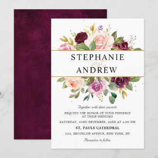 Convites Casamento Geométrico Floral Rosa-Rosa-Pincel-Roxo