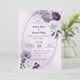 Convites casamento geométrico floral roxo e branco