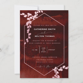 Convites Casamento Geométrico Floral Rustic Burgundy Pink I