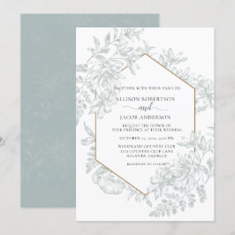 Convites Casamento Geométrico Floral Verde e Suave Sage
