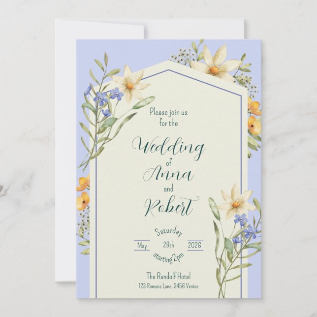 Convites Casamento Geométrico Lilac E Flores Brancas (Frente)