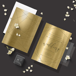 Convites Casamento Geométrico Metálico Dourado ID648