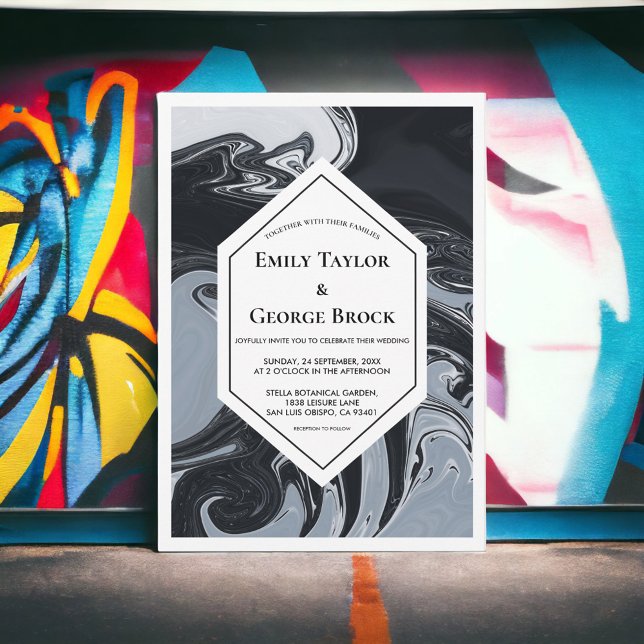 Convites Casamento Geométrico Mínimo De Abstrato Branco E P (Criador carregado)