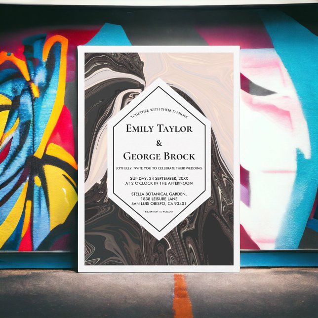 Convites Casamento Geométrico Mínimo Elegante Preto E Branc (Criador carregado)