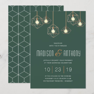 Convites Casamento geométrico moderno do verde esmeralda