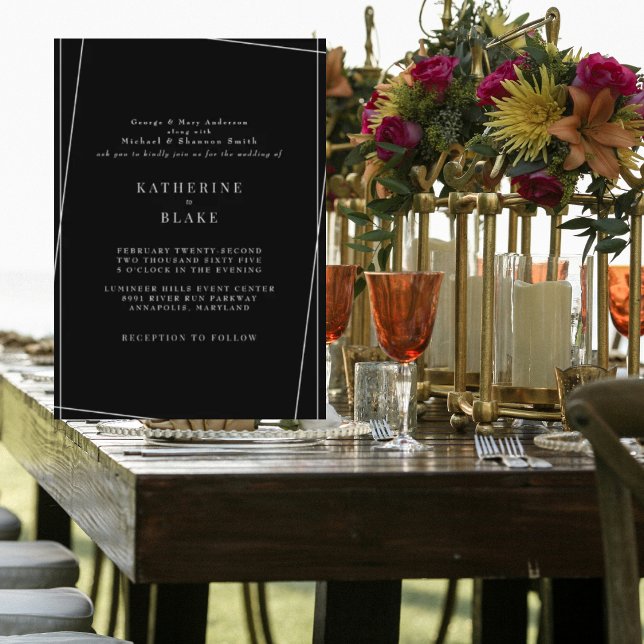 Convites Casamento Geométrico Moderno e Elegante Preto e Br (Criador carregado)