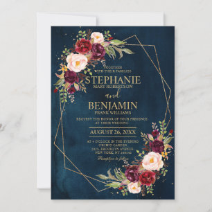 Convites Casamento Geométrico Moderno Floral de Blush