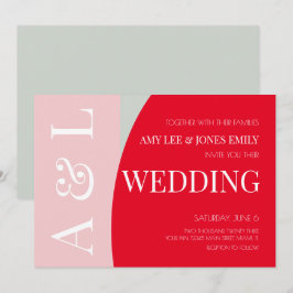 Convites Casamento Geométrico Moderno Rosa Vermelho Brilhan