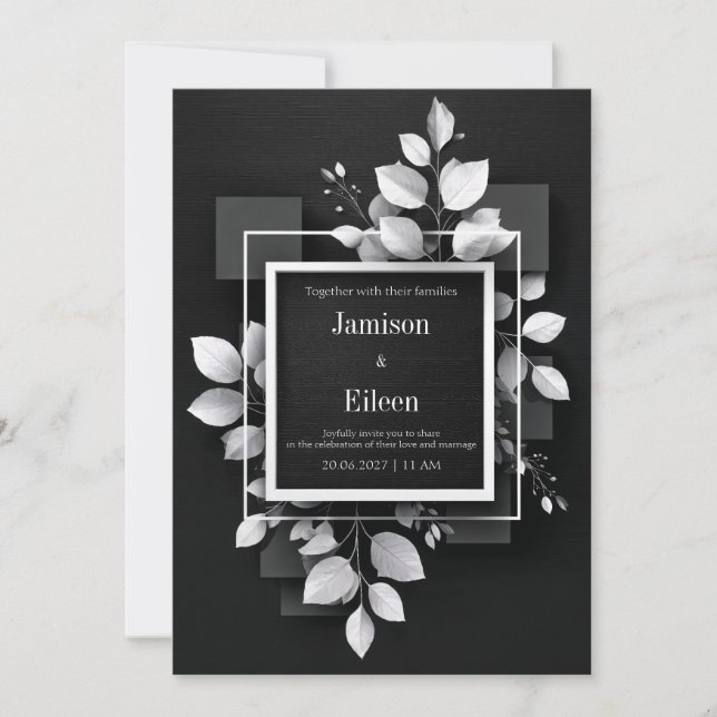 Convites Casamento Geométrico Monocromático Preto Branco Fo (Frente)