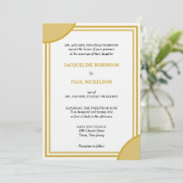 Convites Casamento Geométrico Monograma Dourado Branco