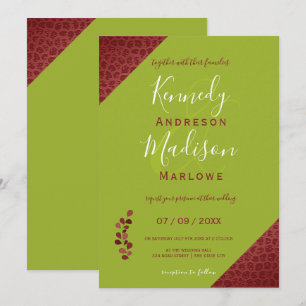 Convites Casamento Geométrico Não Binário de Couro Verme