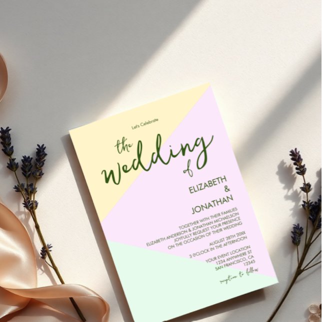 Convites Casamento Geométrico Pastel Suave (Criador carregado)