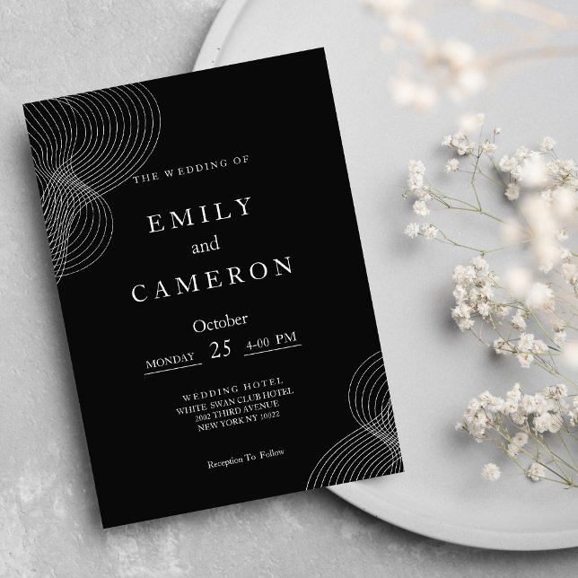 Convites Casamento geométrico preto branco minimalista (Minimalist white black geometric Wedding )