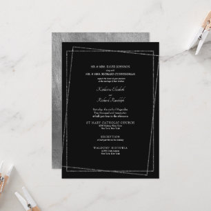 Convites Casamento Geométrico Preto Formal e Prata Metálico