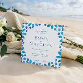 Convites Casamento Geométrico Quadrado do Azulejo Azul em M