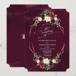 Convites Casamento Geométrico Real Burgundy Floral