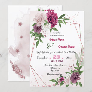 Convites casamento geométrico romântico rosa-rosa