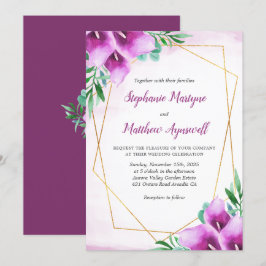Convites Casamento Geométrico Roxo Calla Lily Floral