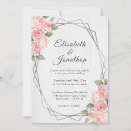 Convites Casamento Geométrico Rustic Blush Rosa White Wood