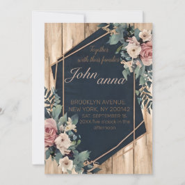Convites Casamento Geométrico Rustic Wood Marinho Azul Blus