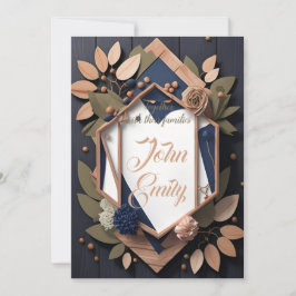 Convites Casamento Geométrico Rustic Wood Marinho Azul Blus