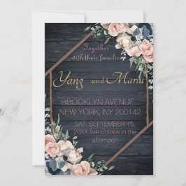 Convites Casamento Geométrico Rustic Wood Marinho Azul Blus