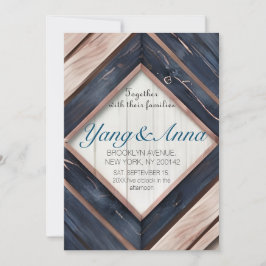 Convites Casamento Geométrico Rustic Wood Marinho Azul Blus