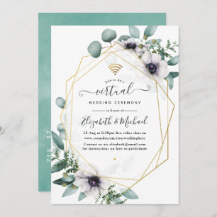 Convites Casamento Geométrico Virtual Eucalyptus Anemone