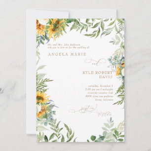 Convites Casamento Girassol Branco Elegância Eucalipto